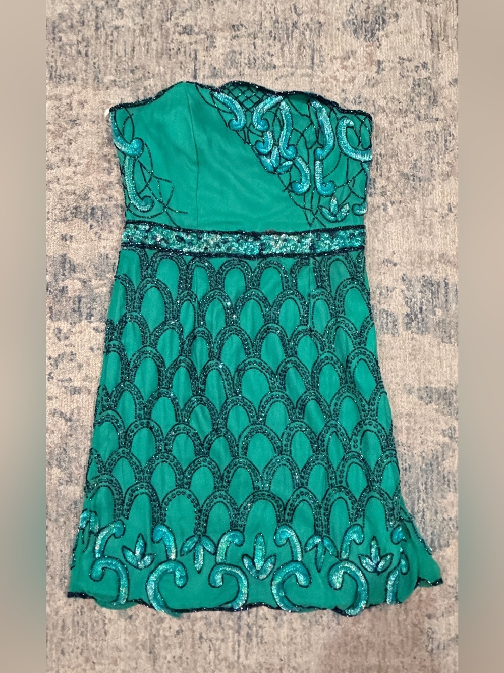 100% Silk Made in India Emerald Green Strapless Beaded  Evening Dress